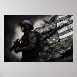 Grön linje amerikansk flagg militär kvinnlig hylln poster