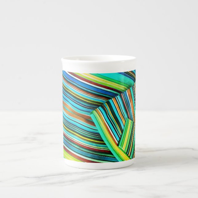Grön Linje Illusionsdesign Benporslin Mugg (Framsidan)