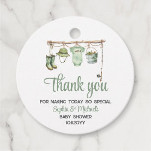 Grön liten fiskare Baby Shower Gåvor Etiketter