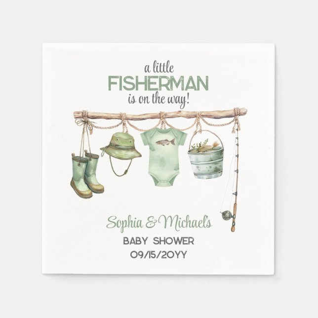 Grön liten fiskare Baby Shower Pappersservett (Framsidan)