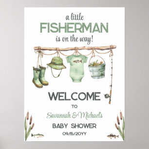 Grön liten fiskare Baby Shower Välkommen Poster