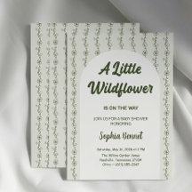 Grön liten vildblomma Baby Shower Inbjudan