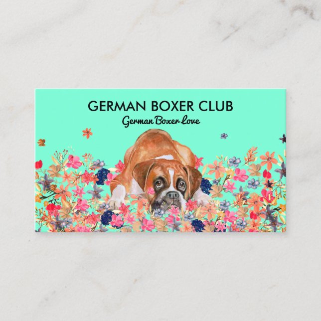 Grön Ljus Söt Boxer Hund Visitkort (Framsida)