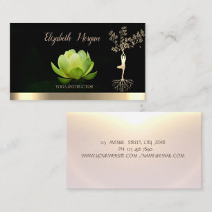 Grön Lotus Träd Kvinnor Silhuett Yogainstruktör Visitkort