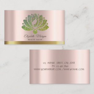 Grön Lotusblomma Glitter Rosa Guld Skönhetssalong Visitkort