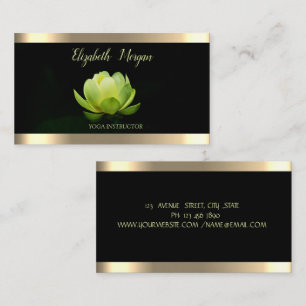 Grön Lotusblomma Guld Rand Svart Yoga Visitkort