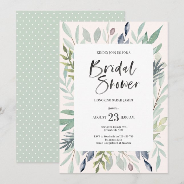 Grön lövverkinbjudningskort för möhippan inbjudningar (Fram/baksida)