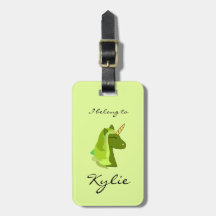 Grön lycklig unicornbagagemärkre