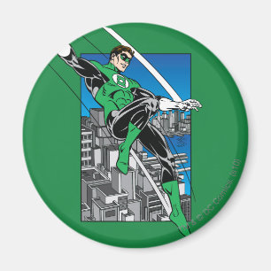 Grön lykta med stadsbakgrund magnet
