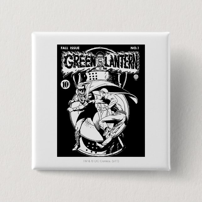 Grön lykta med udd i slagsmål som är svartvitt knapp (Framsida)