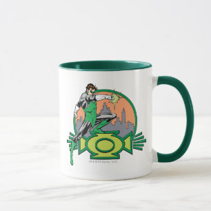 Grön lyktastadsbakgrund och logotyp mugg