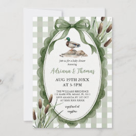 Grön Mallard-ankungens baby shower Inbjudningar