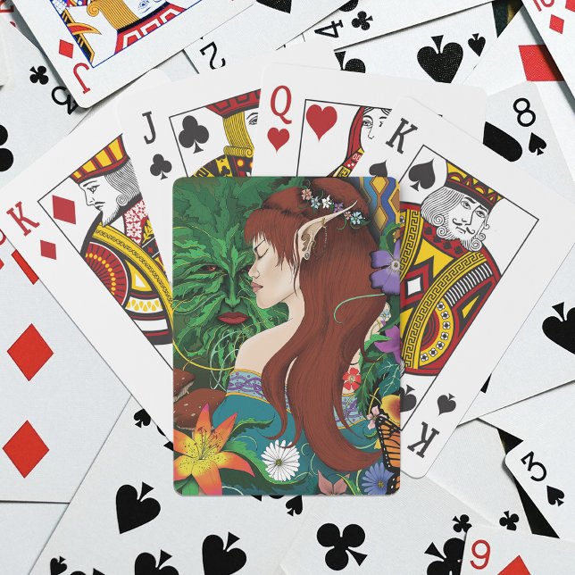 Grön man älva fantasy blommig illustration casinokort (Skapare uppladdad)