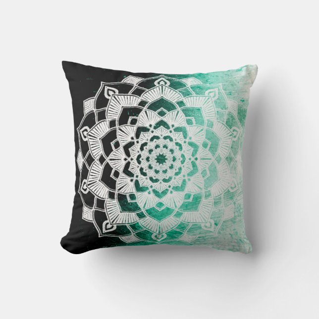 Grön Mandala Abstrakt Kast Kudde (Framsida)