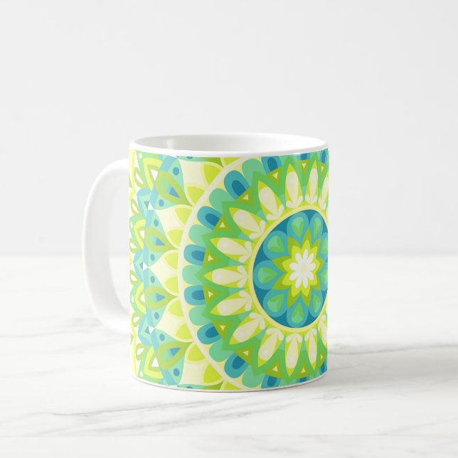 Grön Mandala Natur Boho Geometrisk Mönster Hygge  Kaffemugg (Framsida vänster)
