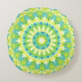 Grön Mandala Naturinspirerad Boho Fredlig Hygge Rund Kudde