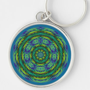 Grön Mandala Rund Silverfärgad Nyckelring