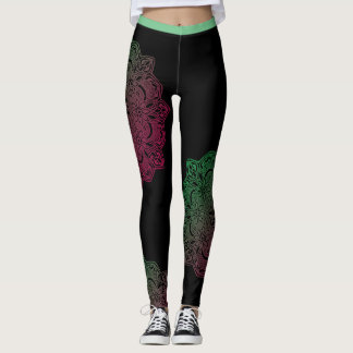 Grön Mandalablommadamasker Leggings