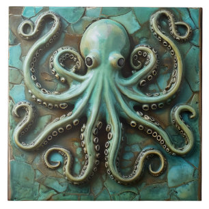 Grön marin oktopus 3D-effekt Vattenkraft Kakelplatta