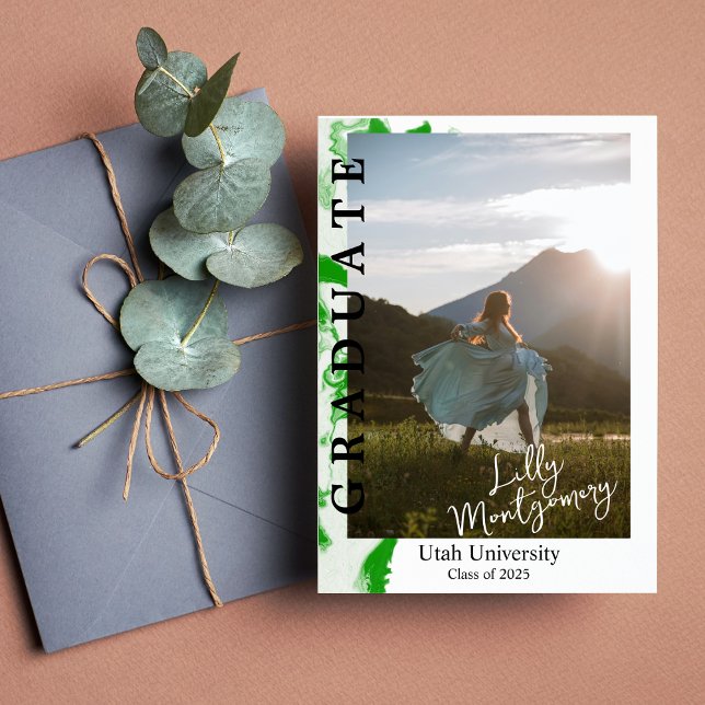 Grön marmor foto examensfirande inbjudningar (Skapare uppladdad)