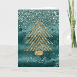 Grön Marmor Guld Glitter Julgran Fred Kort