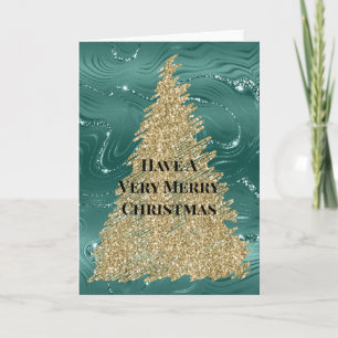 Grön Marmor Guld Glitter Julgran Kort