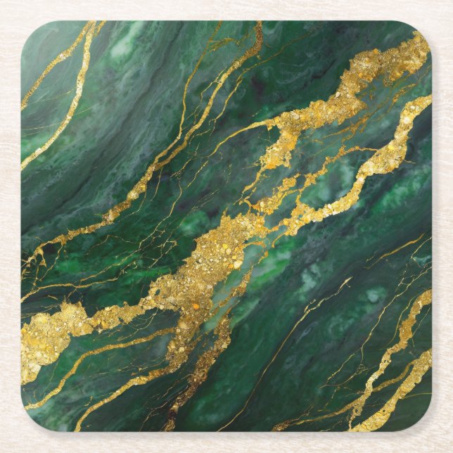 Grön marmorstruktur med guld underlägg papper kvadrat (Framsidan)