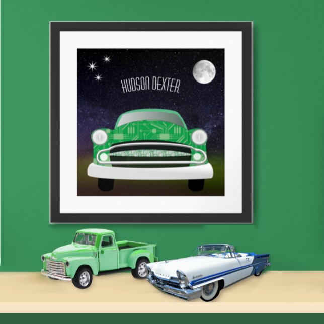 Grön medel retro bil pojkrumsaffisch poster (Skapare uppladdad)