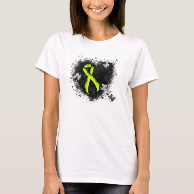 Grön medvetenhet om Lime Ribbon Grunge Heart T Shirt (Framsida)