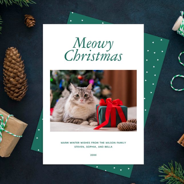 Grön "Meowy jul" Personlig Foto Julkort (Skapare uppladdad)