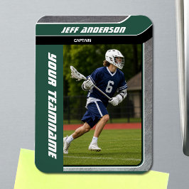Grön Metall Lacrosse Spelar Foto Magnet