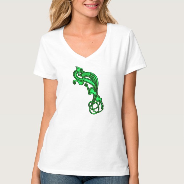 Grön metallisk keltisk hund T-shirt (Framsida)