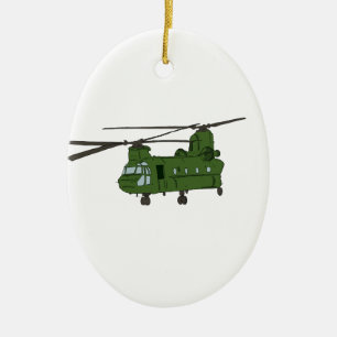 Grön militärhelikopter för Chinook CH-47 Julgransprydnad Keramik