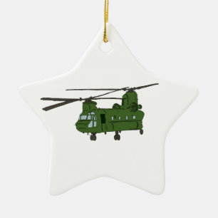 Grön militärhelikopter för Chinook CH-47 Julgransprydnad Keramik
