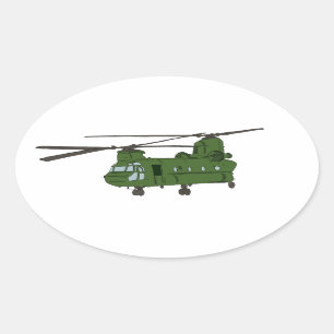 Grön militärhelikopter för Chinook CH-47 Ovalt Klistermärke