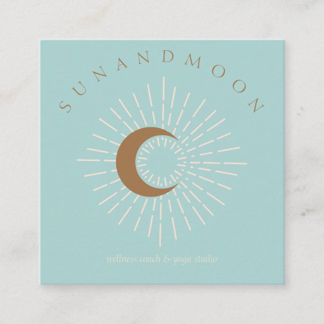 Grön Minimal Modern Celestial Sol Måne Fyrkantigt Visitkort (Framsida)
