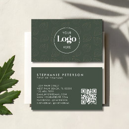 Grön minimalistisk botanisk anpassad logotyp QR-ko Visitkort
