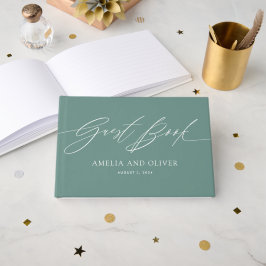 Grön Minimalistisk Bröllopsgästbok Gästböcker