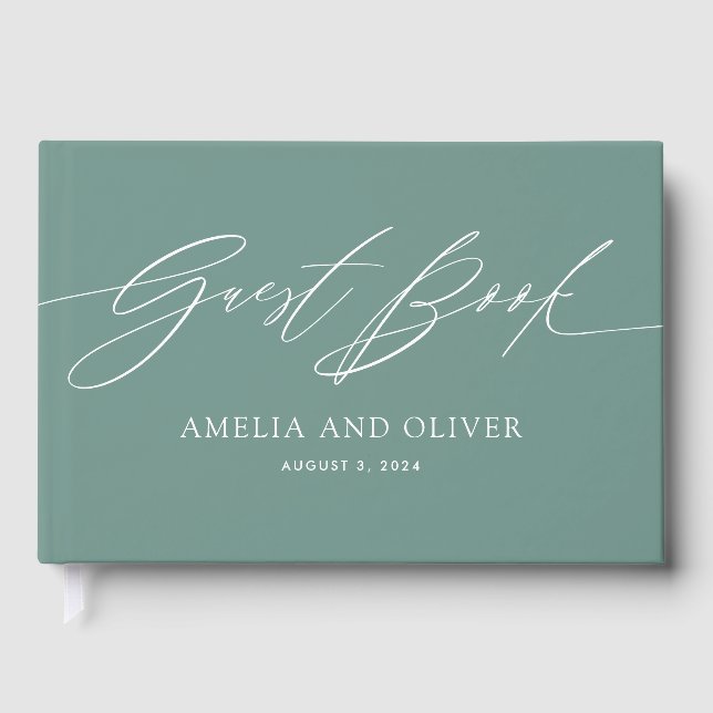 Grön minimalistisk bröllopsgästbok gästböcker (Framsida)