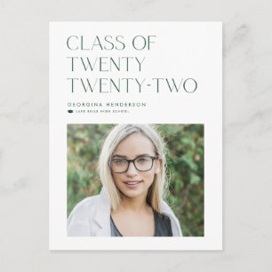 Grön minimalistisk klass 2022 Fotoexamen Meddelande Vykort