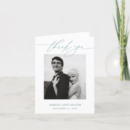 Grön minimalistisk scriptfoto bröllop tack kort
