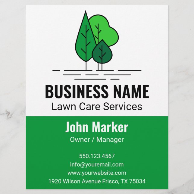 Grön Minimalistisk Trädgårdsdesign Grönyteskötsel Reklamblad (Framsidan)