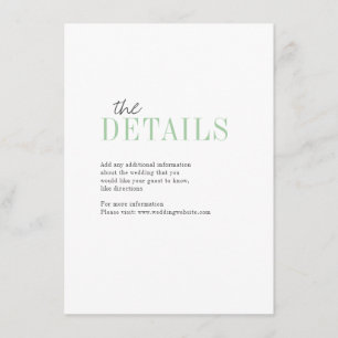 Grön minimalistisk typografisk vigselkort detalj tilläggskort