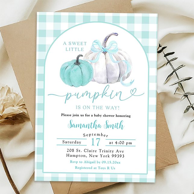 Grön mint Preppy Pumpkin Höst Baby Shower Inbjudningar (Skapare uppladdad)