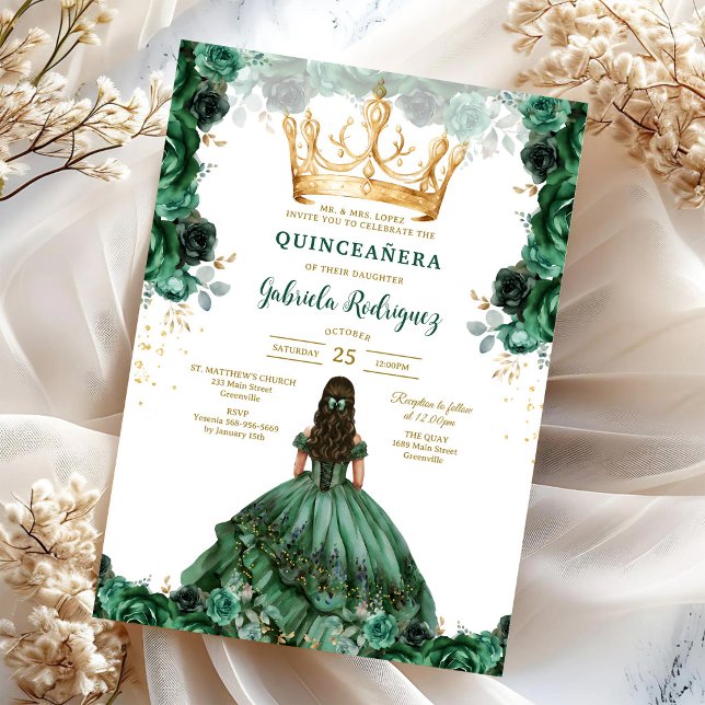Grön Mis Quince Quinceañera Födelsedagsinbjudan Inbjudningar (Skapare uppladdad)