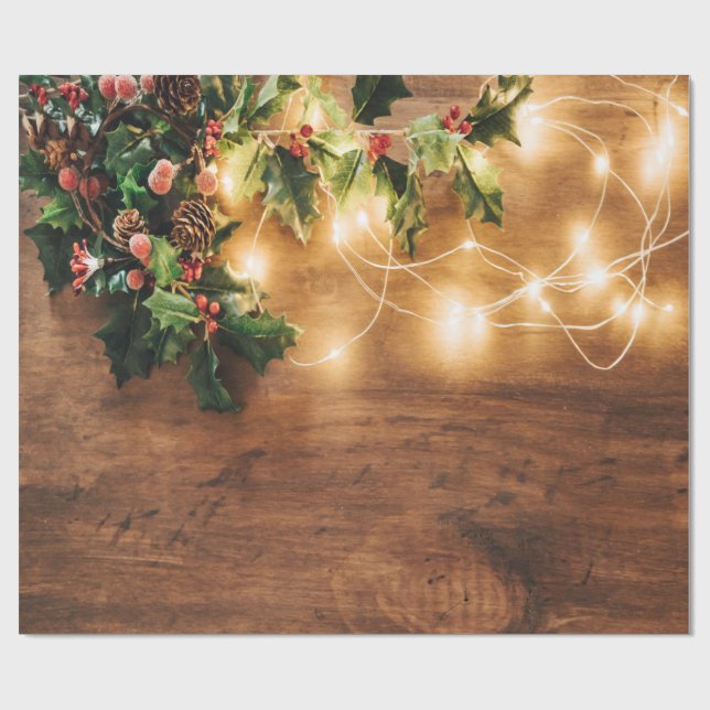 Grön mistel,Strängljus,Trä jul Presentpapper (Platt)