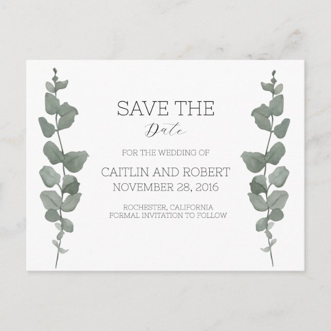 Grön modern bröllopsaffisch vykort (Framsida)