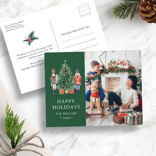 Grön modern foto helg vykort (Green Nutcracker Christmas Photo Holiday Postcard
)