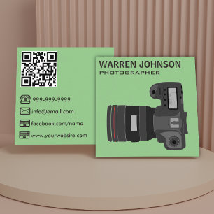 Grön Modern Fotograf QR-kod Fyrkantigt Visitkort