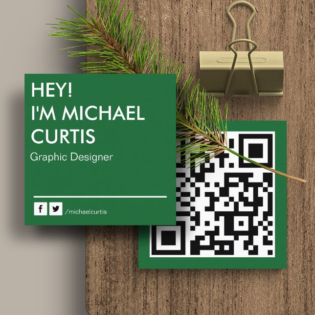 Grön Modern Grafisk Designer QR-kod Fyrkantigt Visitkort (Skapare uppladdad)